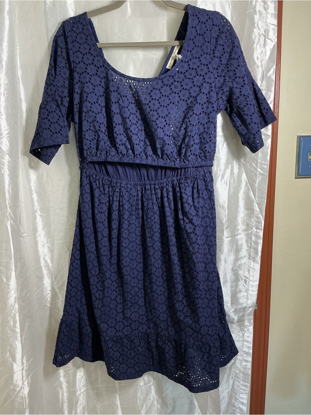 Kindred Bravely Navy Eyelet Maternity Scoop-Neck Mini Dress